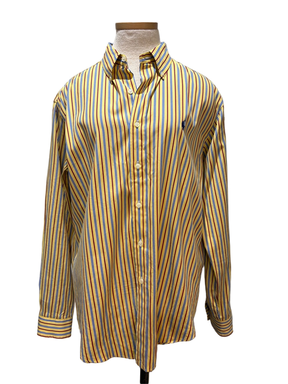 Ralph Lauren sz L yellow button down cotton shirt with blue/red stripes